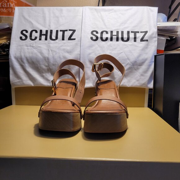 $89 NWT (8.5) SCHUTZ Camel Leather Wedge Sandal - Picture 12 of 12